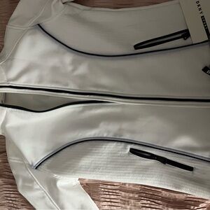 DKNY Women's Cream Ski Jacket with Black Accents